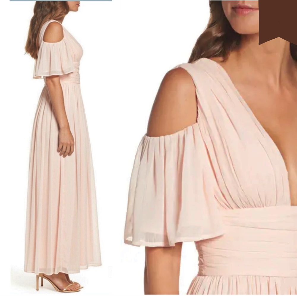 Prom French Connection soft peach Drape open Shoulder Dress - Picture 3 of 13